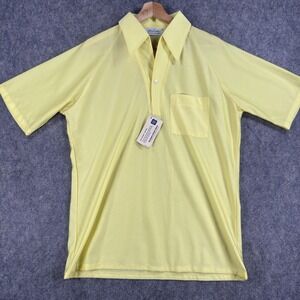 Vintage Lilly Dache‎ Polo Shirt Mens Medium Yellow Qiana Nylon Made In USA Disco